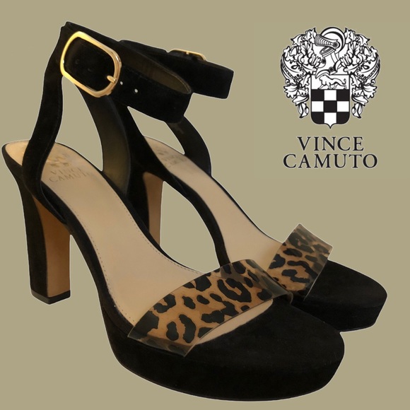 3X Host Pick! 🐆 NWOT Vince Camuto Black Suede Heeled Sandal Leopard - Picture 12 of 12